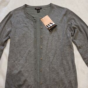 NYdesign Gray Button-Front Crewneck Cardigan
